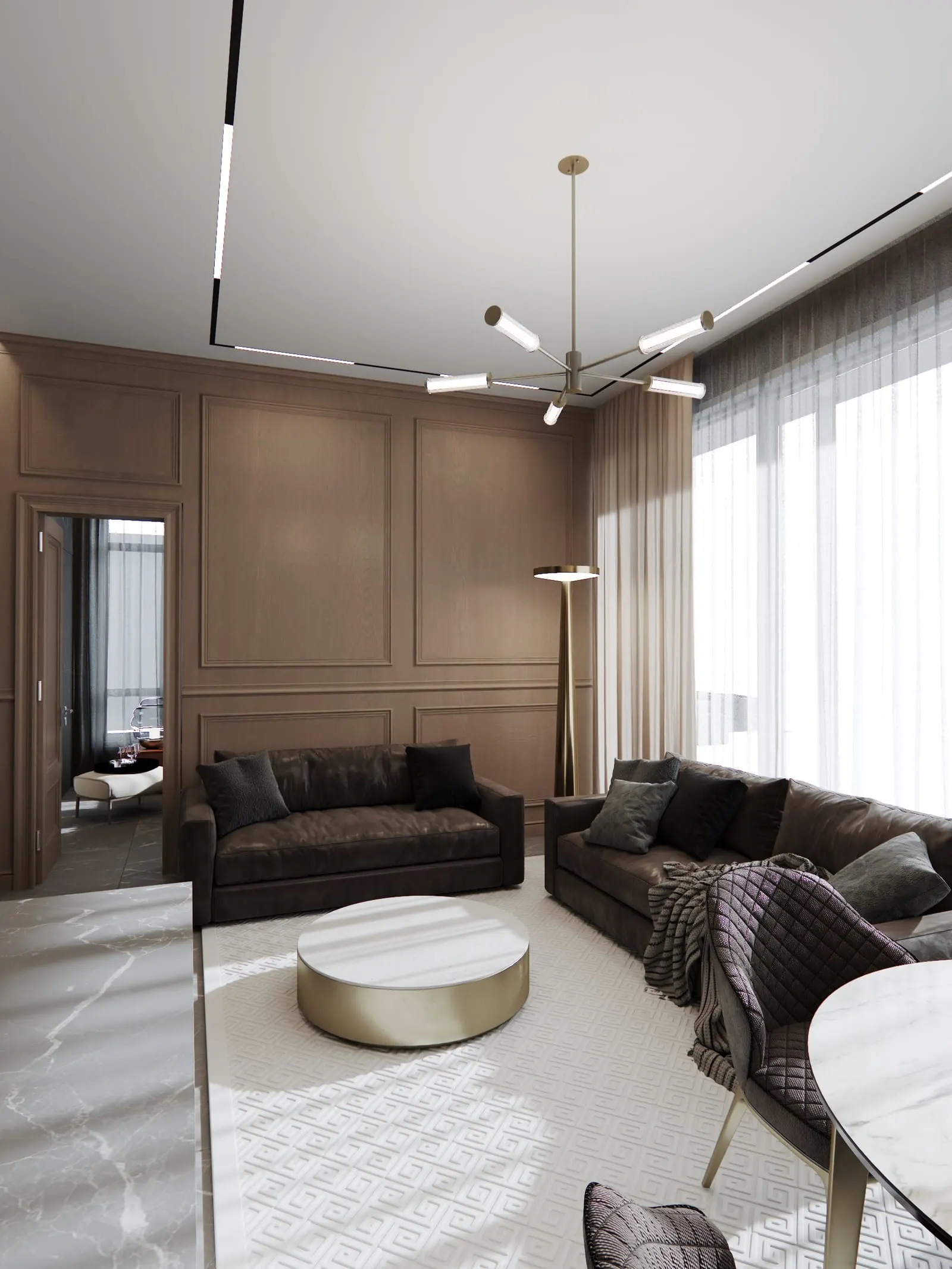 One-bedroom living room, render