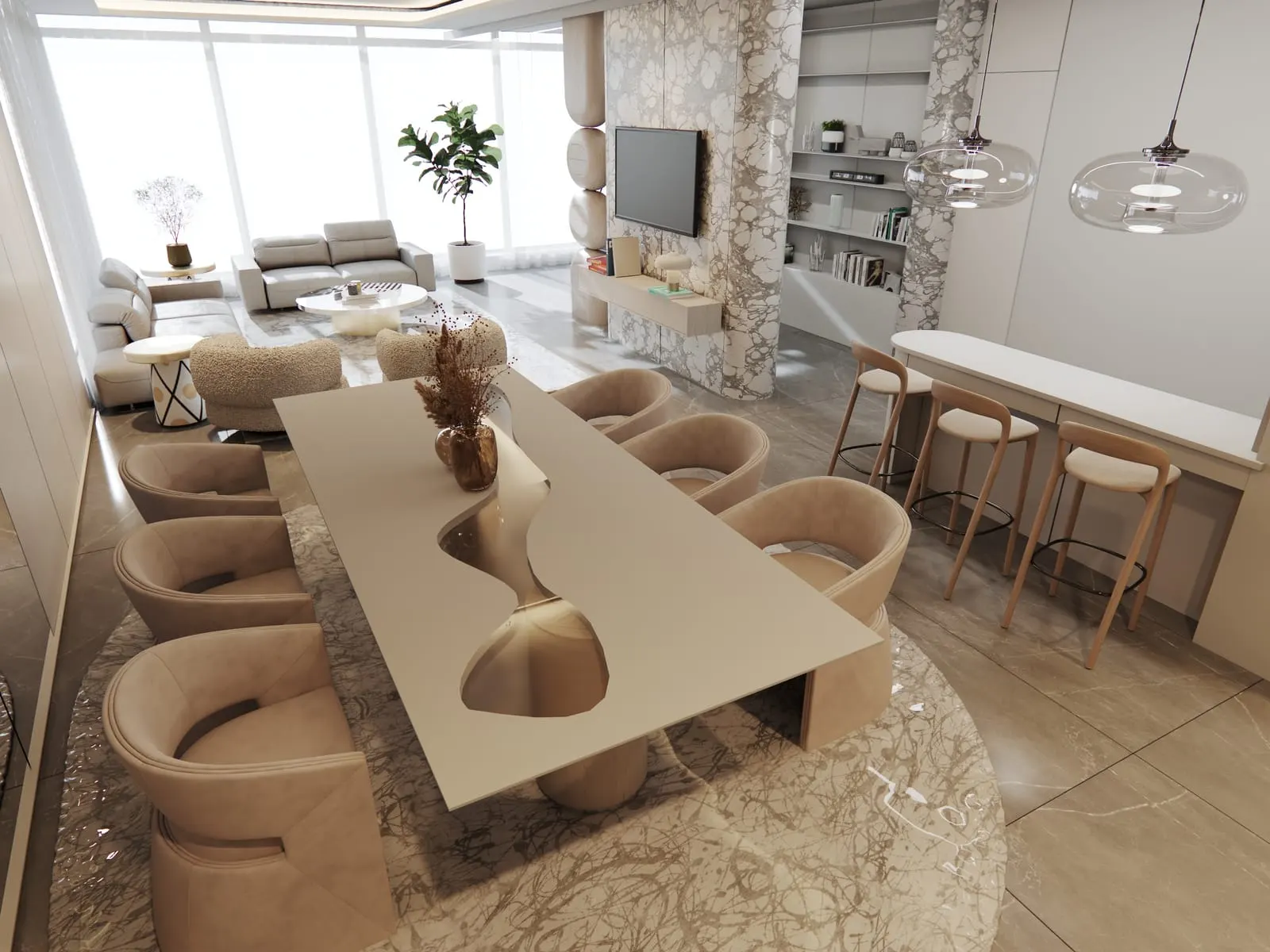 Three-bedroom dining room, render