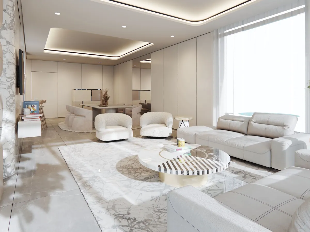 Three-bedroom living room, render