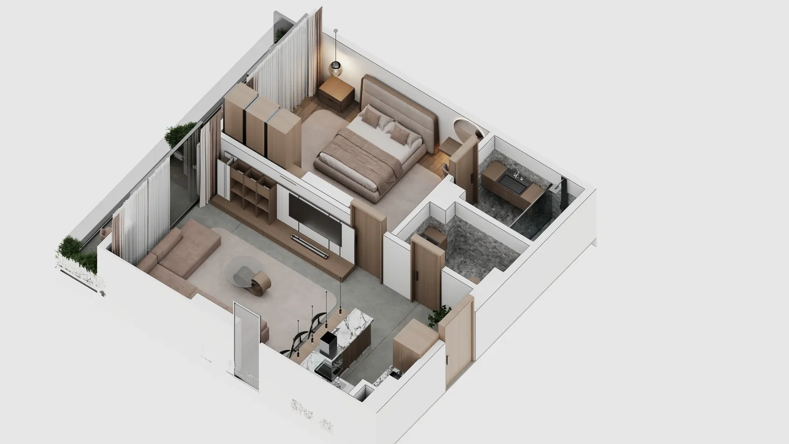 One bedroom A, furnished, seen from one corner