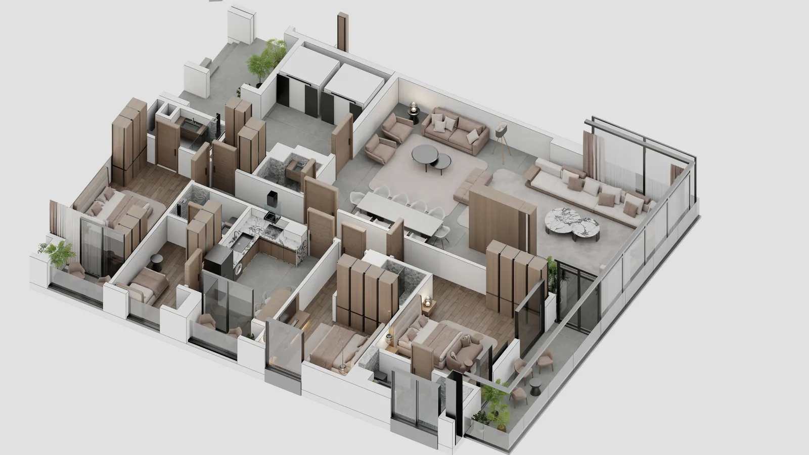 Three bedroom, furnished, seen from one corner