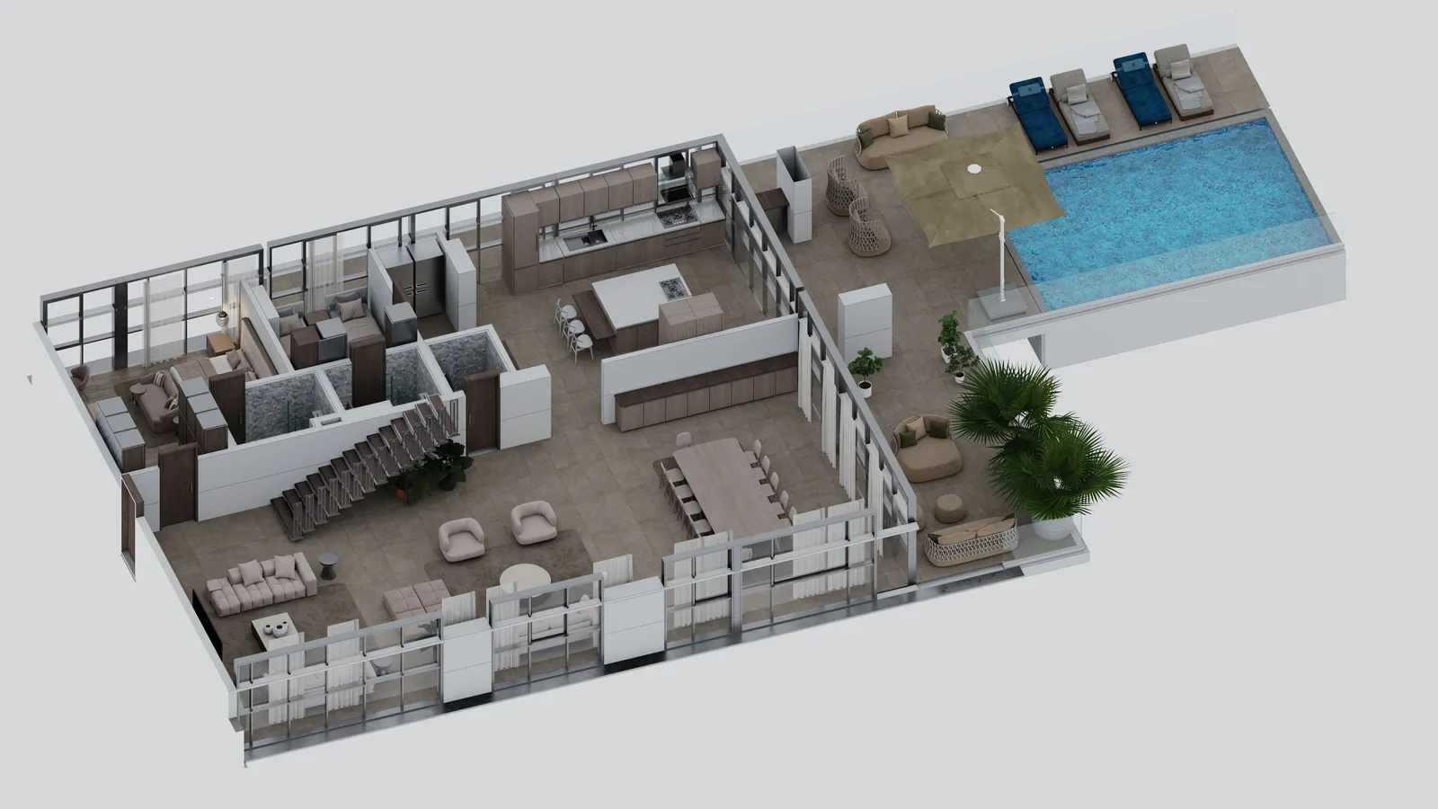Penthouse A, lower floor, furnished, seen from one corner