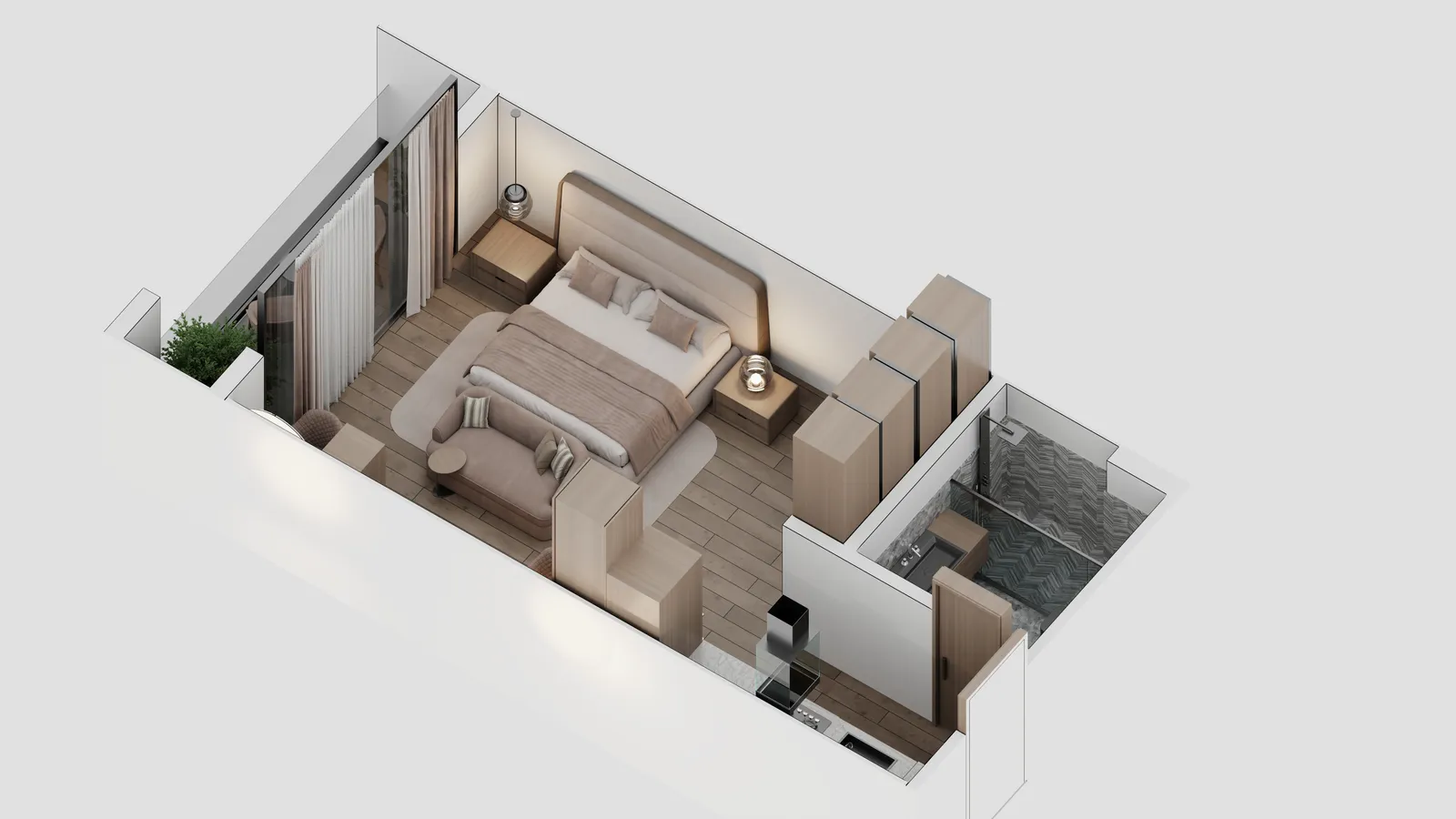 Studio A, furnished, seen from one corner